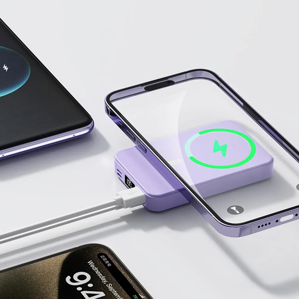 10000mAh 15W Magnetic Power Bank with Folding Stand Portable Wireless Charger Lightweight Spare Battery for Outdoor Travel Camp