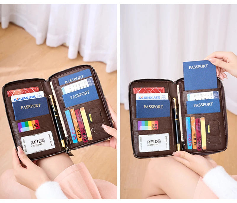 New Travel Passport Clip Wallet Women and Men Multifunctional PU Leather Card Holde RFID Anti Theft Swiping Wallets Storage Bag