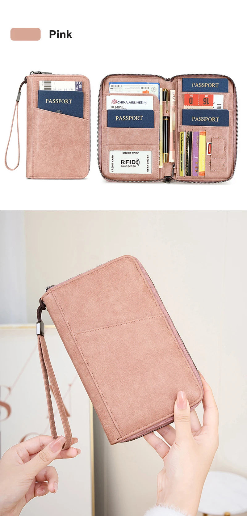 New Travel Passport Clip Wallet Women and Men Multifunctional PU Leather Card Holde RFID Anti Theft Swiping Wallets Storage Bag