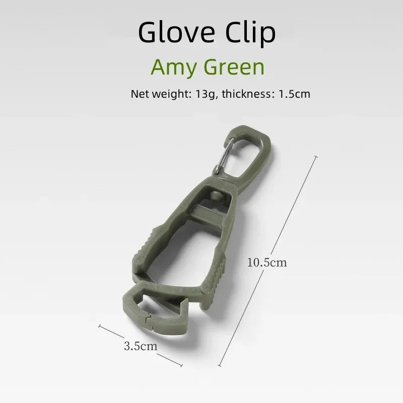 Outdoor glove clip holder for travel and camping.