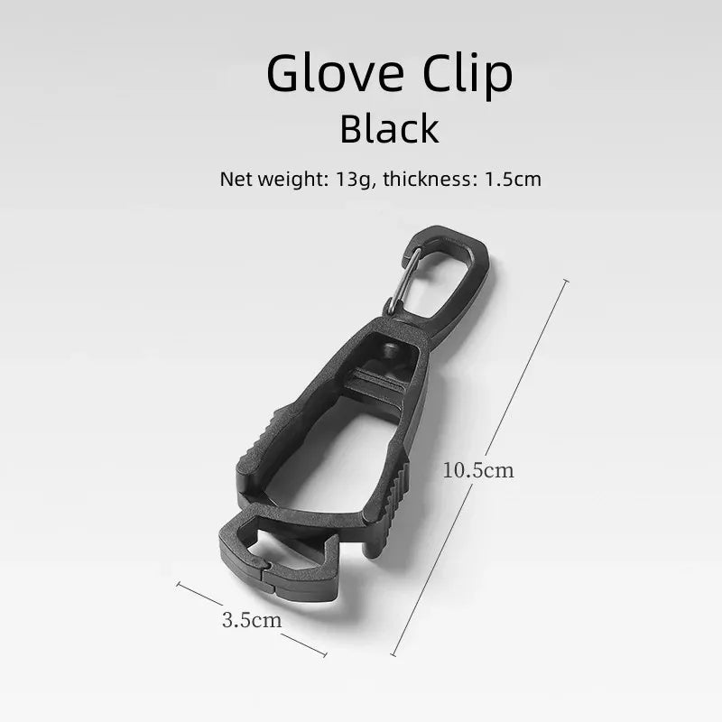 Outdoor glove clip holder for travel and camping.