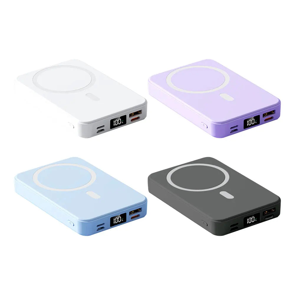 10000mAh 15W Magnetic Power Bank with Folding Stand Portable Wireless Charger Lightweight Spare Battery for Outdoor Travel Camp