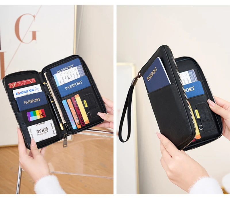 New Travel Passport Clip Wallet Women and Men Multifunctional PU Leather Card Holde RFID Anti Theft Swiping Wallets Storage Bag