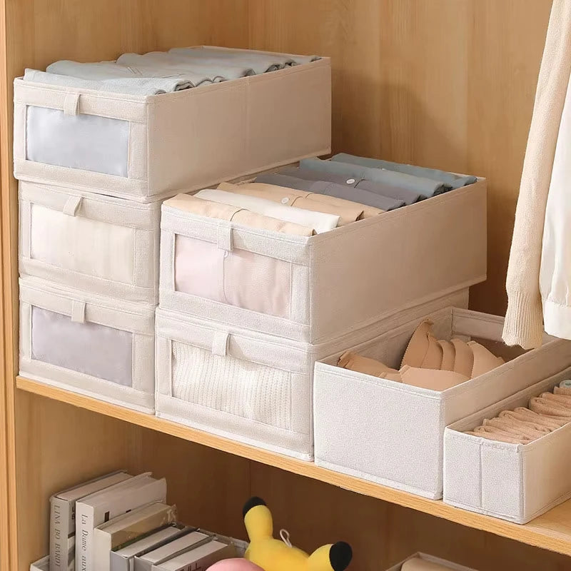 Clothes Storage Box For Household Visible Wardrobe Storage Organizers Bedroom Foldable Boxes Jeans Underwear Pants Organizer Box
