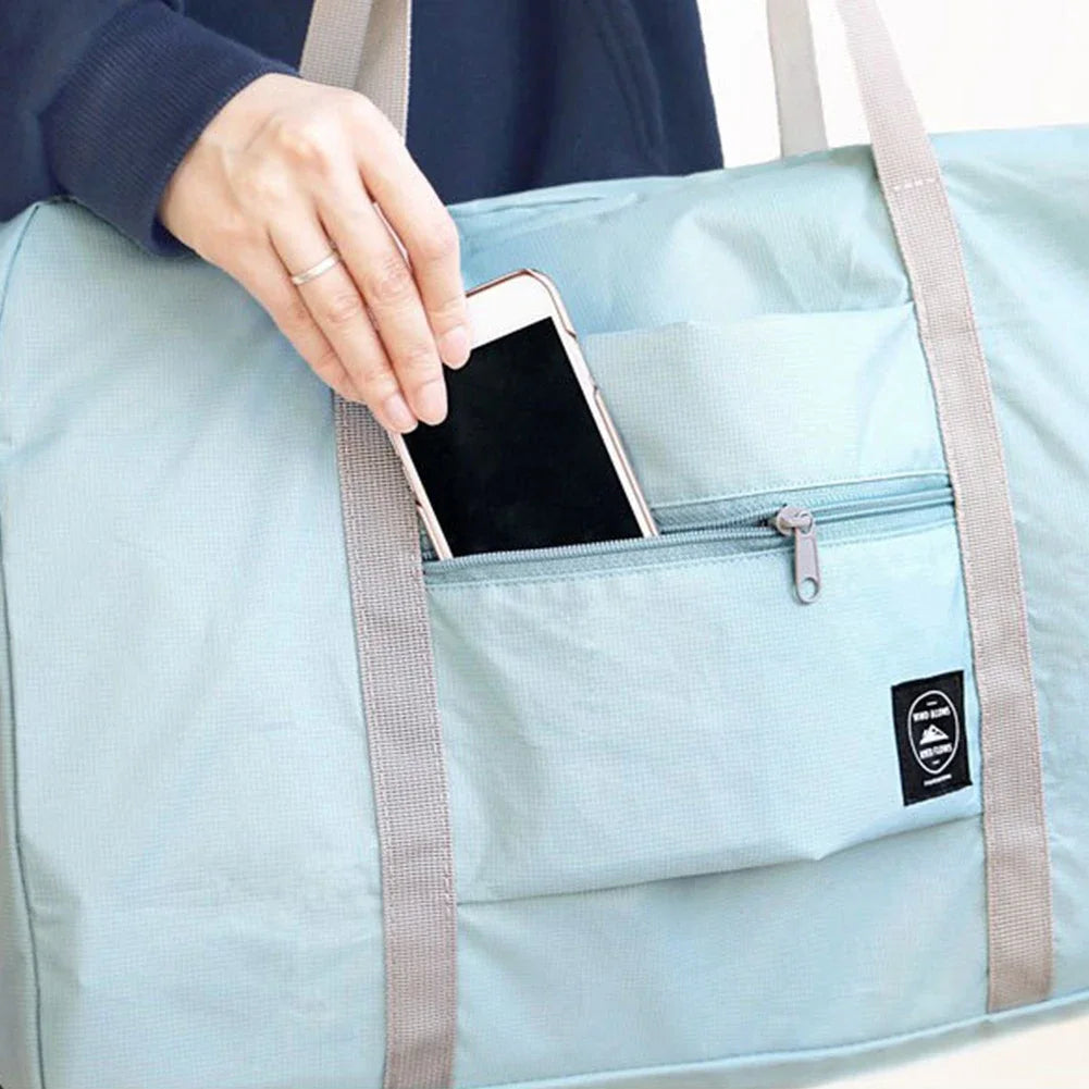 Solid Color Waterproof Folding Travel Bag Lightweight Large Capacity Luggage Bag
