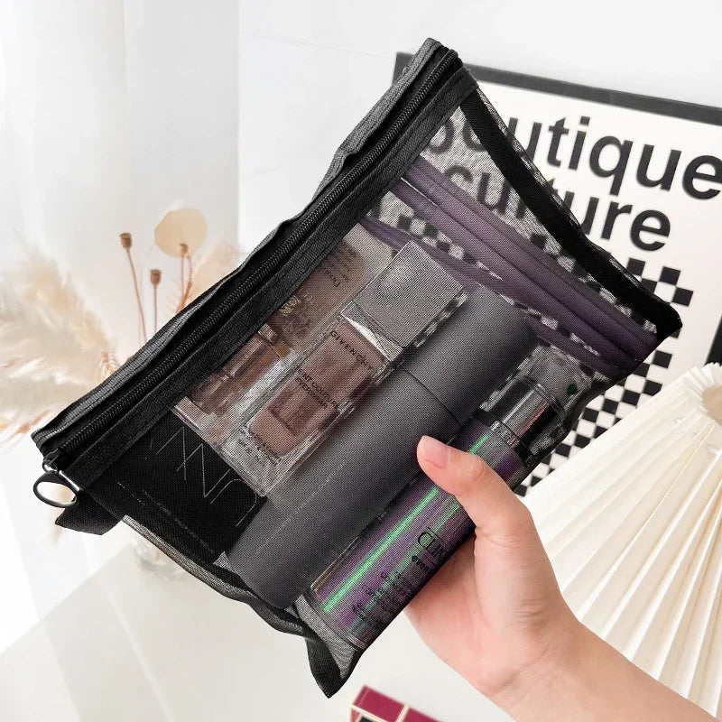 Mesh cosmetic travel organizer bags