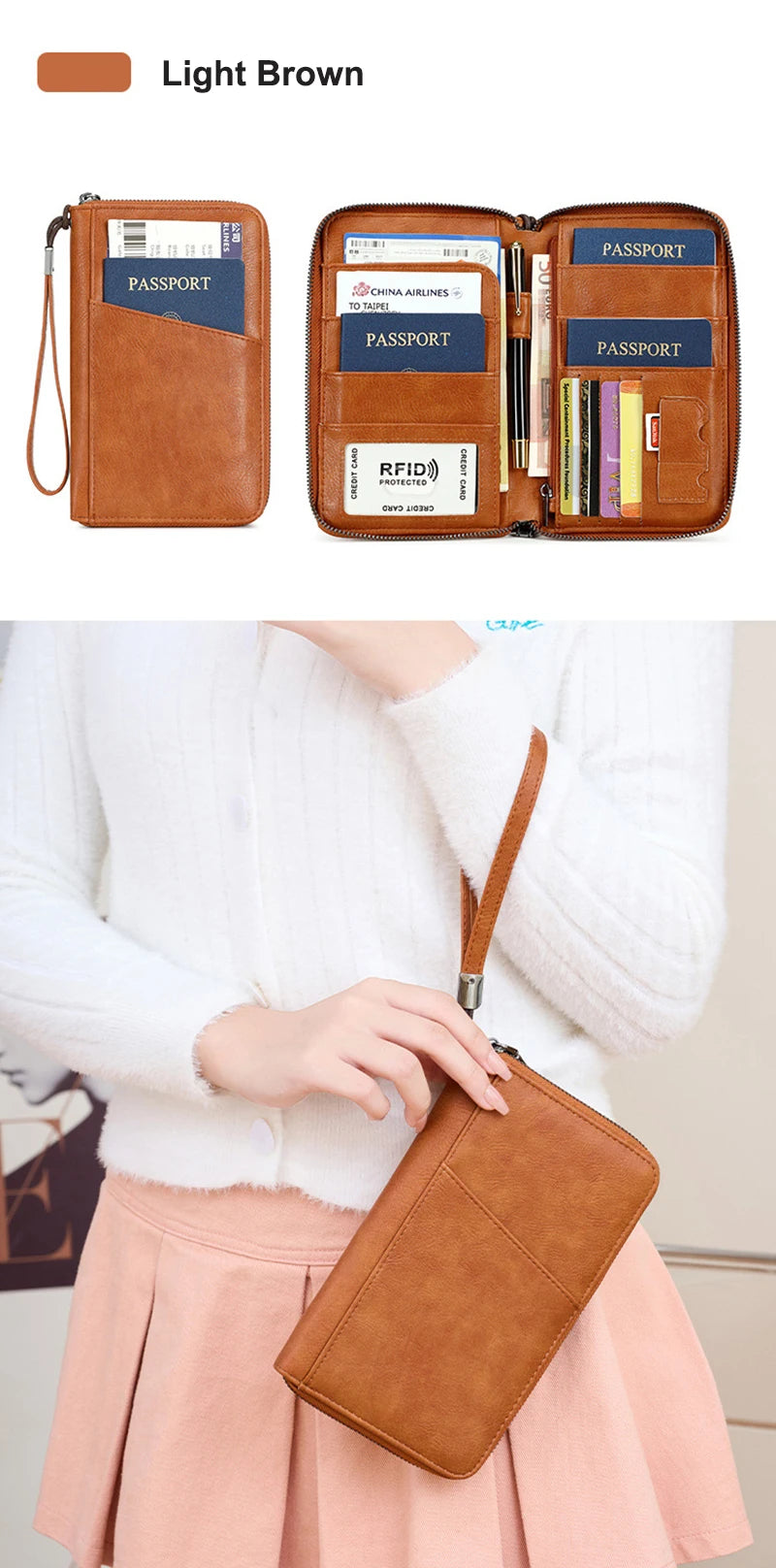 New Travel Passport Clip Wallet Women and Men Multifunctional PU Leather Card Holde RFID Anti Theft Swiping Wallets Storage Bag