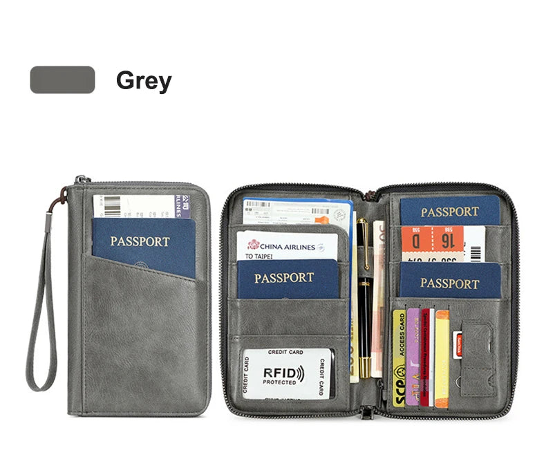 New Travel Passport Clip Wallet Women and Men Multifunctional PU Leather Card Holde RFID Anti Theft Swiping Wallets Storage Bag