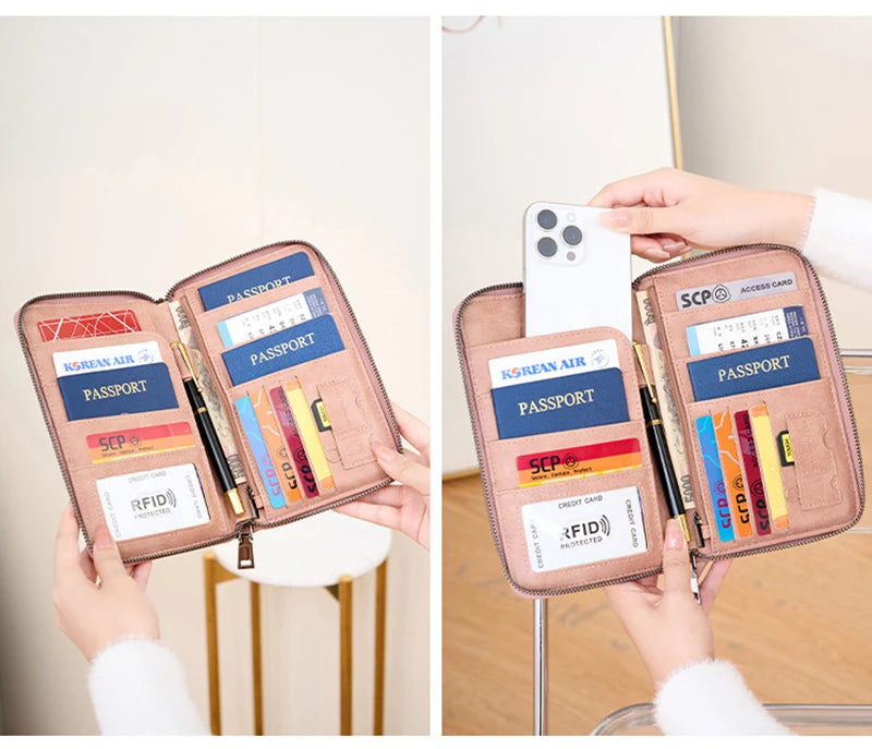 New Travel Passport Clip Wallet Women and Men Multifunctional PU Leather Card Holde RFID Anti Theft Swiping Wallets Storage Bag