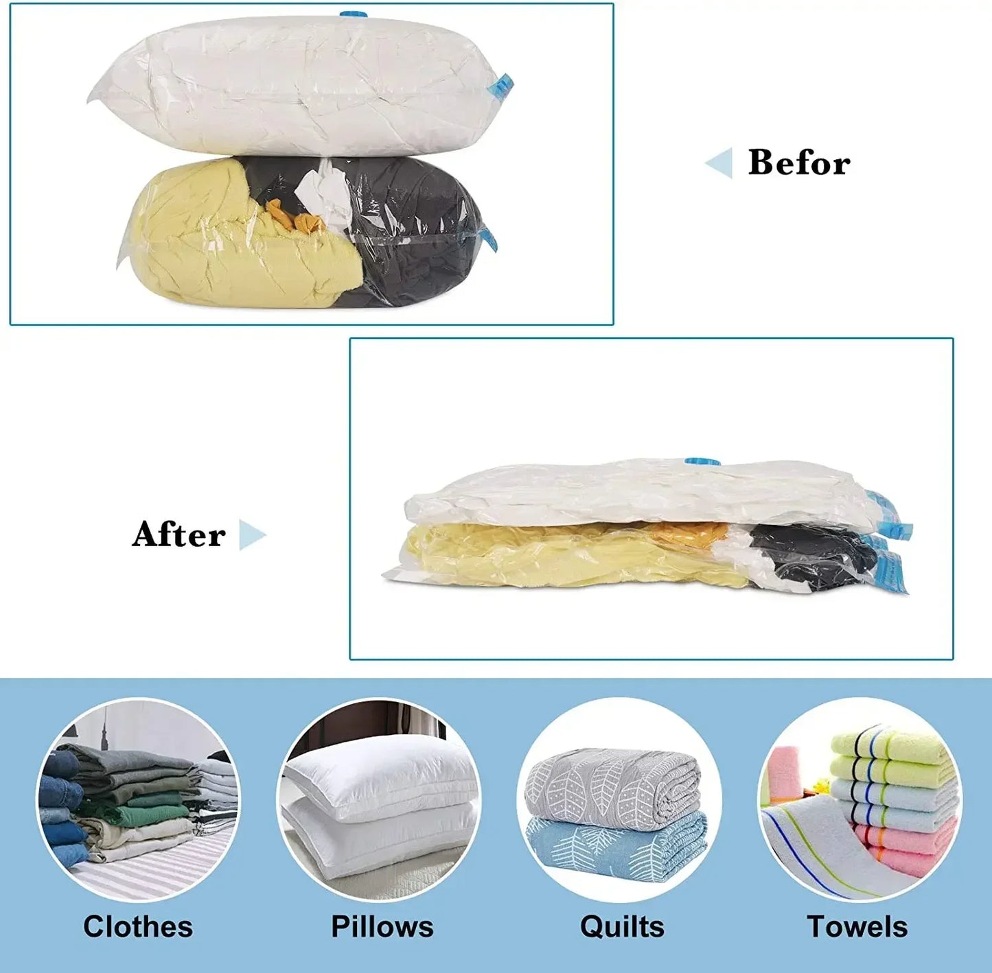 1/3/5PCS Vacuum Bag and Pump Cover for Clothes Storing Large Plastic Compression Empty Bag Travel Accessories Storage Container