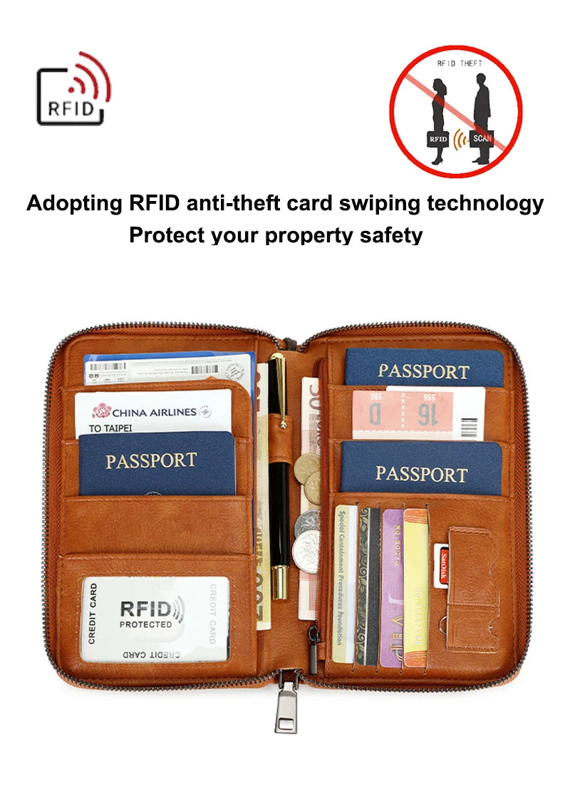 New Travel Passport Clip Wallet Women and Men Multifunctional PU Leather Card Holde RFID Anti Theft Swiping Wallets Storage Bag