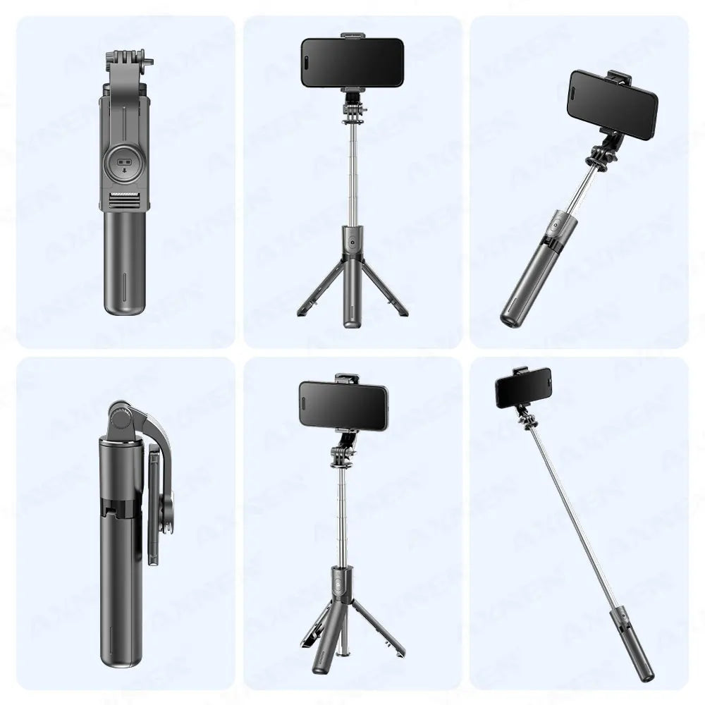 Selfie Stick Tripod with Detachable Bluetooth Remote, 360° Rotation,Extendable Pole, Fill Light Option, for iPhone Android Phone
