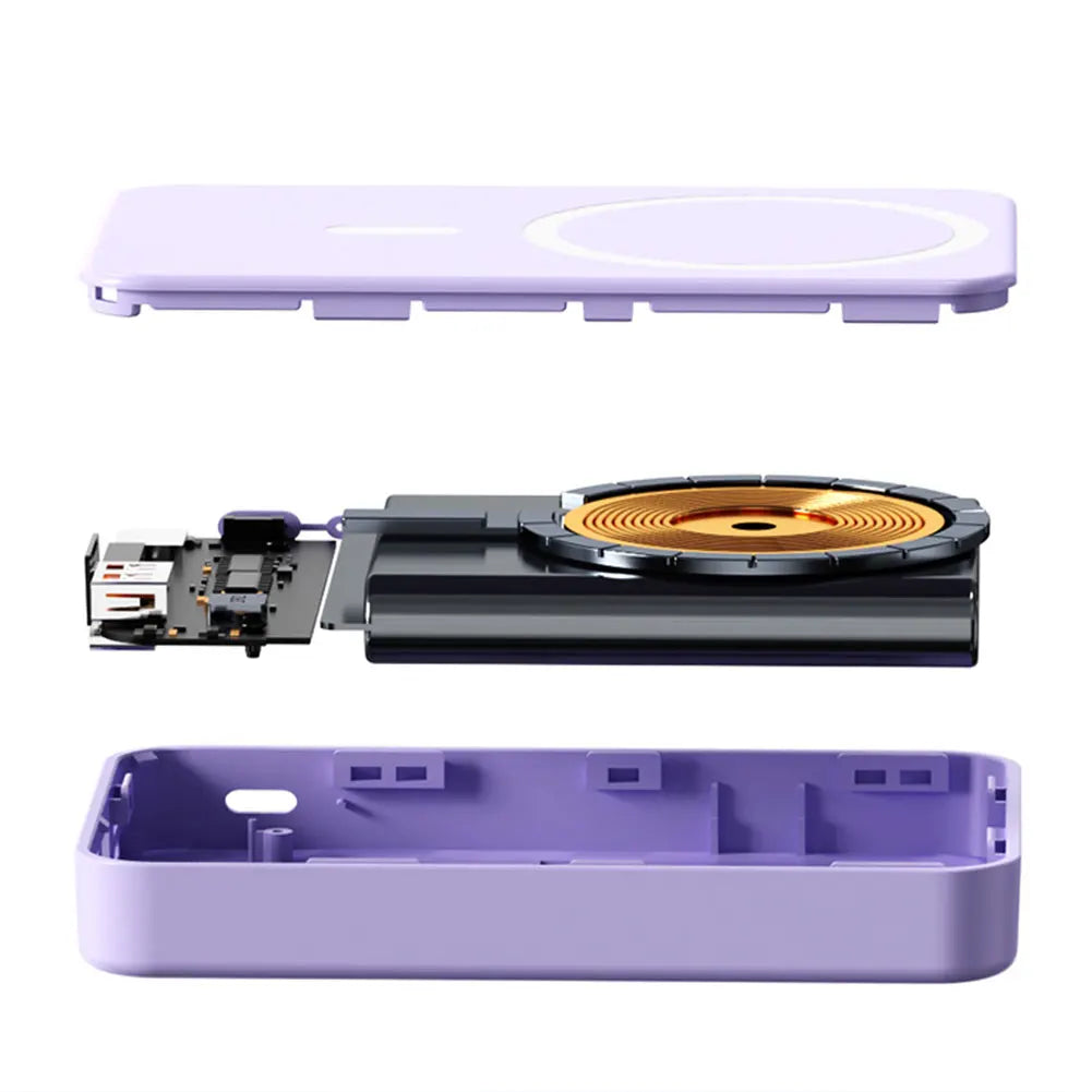 10000mAh 15W Magnetic Power Bank with Folding Stand Portable Wireless Charger Lightweight Spare Battery for Outdoor Travel Camp