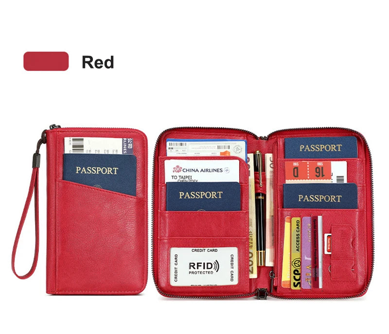 New Travel Passport Clip Wallet Women and Men Multifunctional PU Leather Card Holde RFID Anti Theft Swiping Wallets Storage Bag