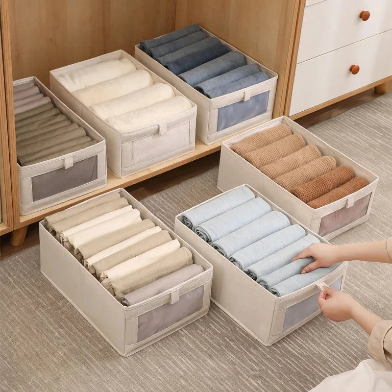 Clothes Storage Box For Household Visible Wardrobe Storage Organizers Bedroom Foldable Boxes Jeans Underwear Pants Organizer Box