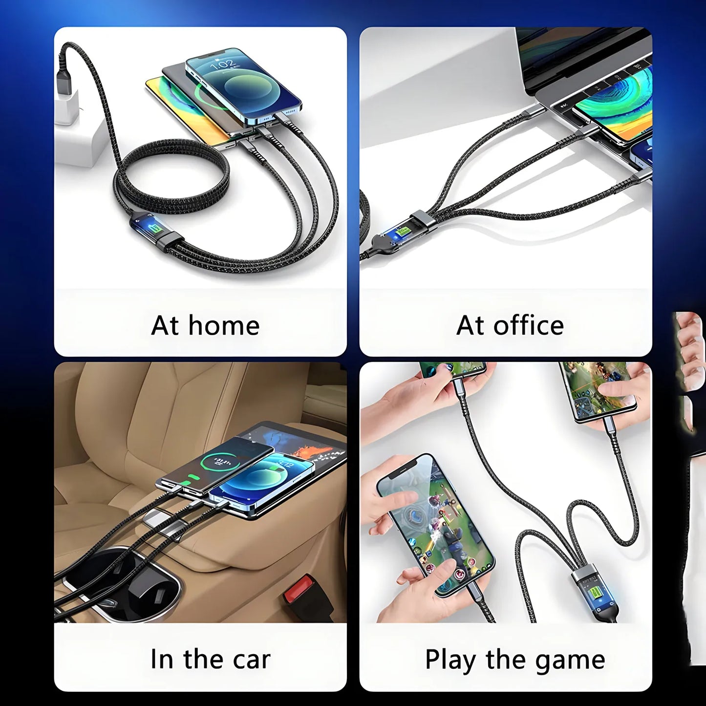 3 In 1 100W Transparent Pilot Lamp Super Fast Charging Cable Universal with Type C Usb Micro for Iphone Samsung Huawei Xiaomi 6A