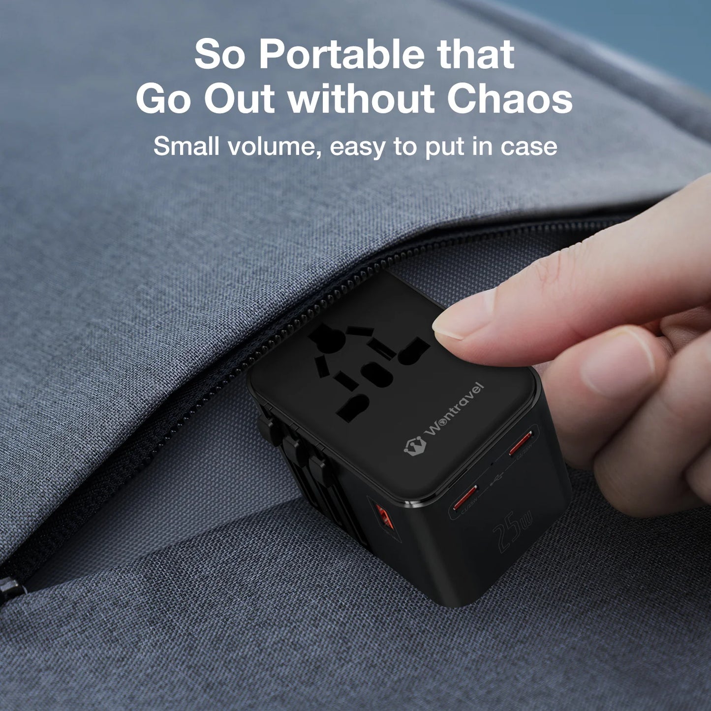 Universal Travel Adapter with 4 AC Outlets Max 2500W 1 USB Port 2 Type-C PD 25W Ports All-in-One Fast Charging EU UK US AUS Plug