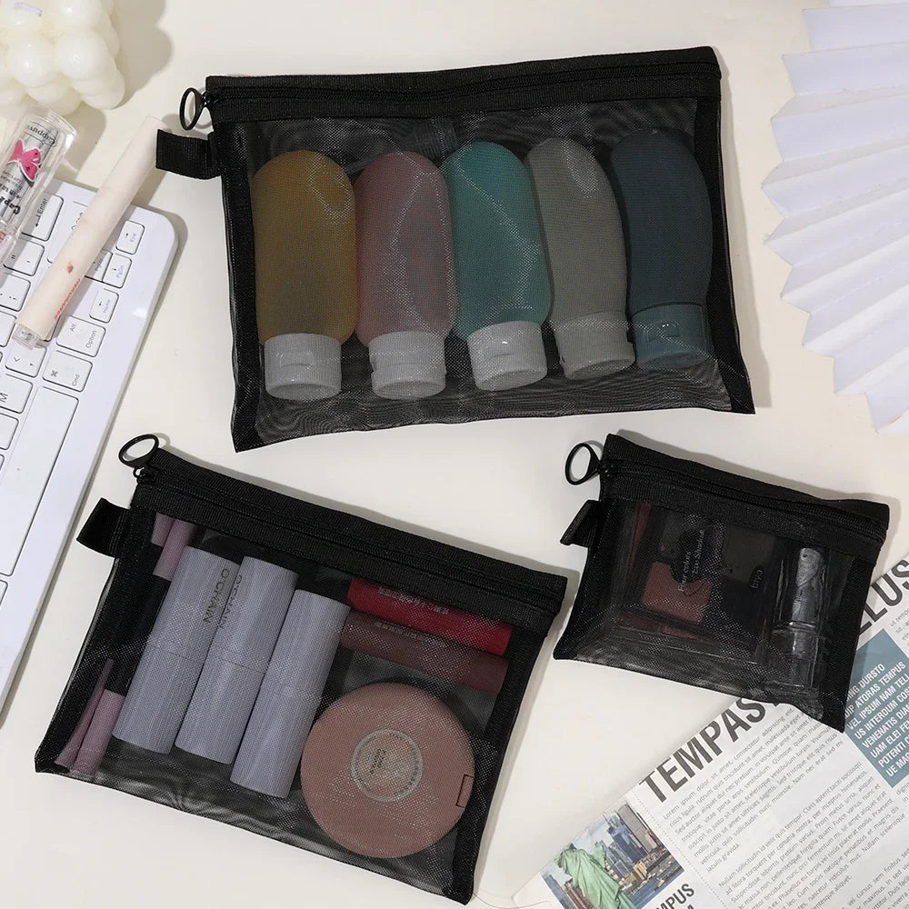 Mesh cosmetic travel organizer bags