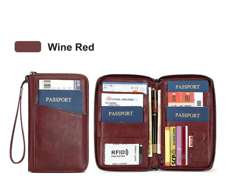 New Travel Passport Clip Wallet Women and Men Multifunctional PU Leather Card Holde RFID Anti Theft Swiping Wallets Storage Bag