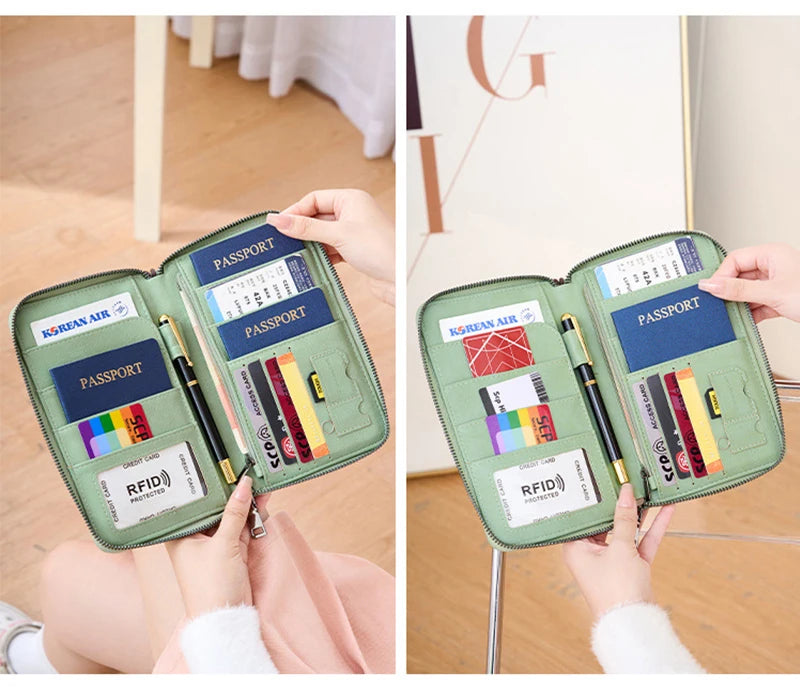 New Travel Passport Clip Wallet Women and Men Multifunctional PU Leather Card Holde RFID Anti Theft Swiping Wallets Storage Bag