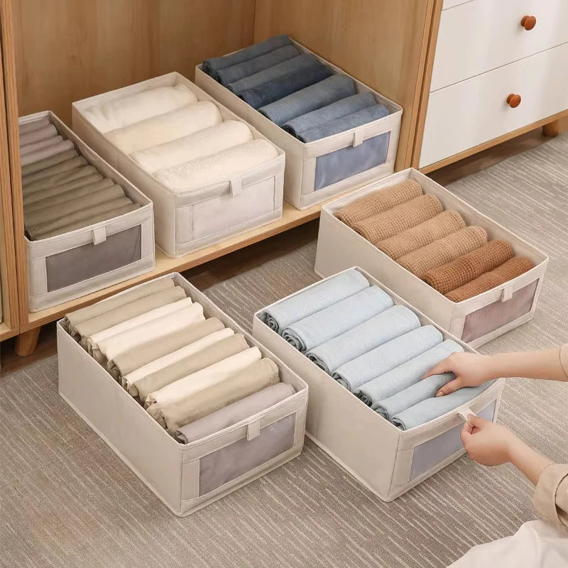 Clothes Storage Box For Household Visible Wardrobe Storage Organizers Bedroom Foldable Boxes Jeans Underwear Pants Organizer Box