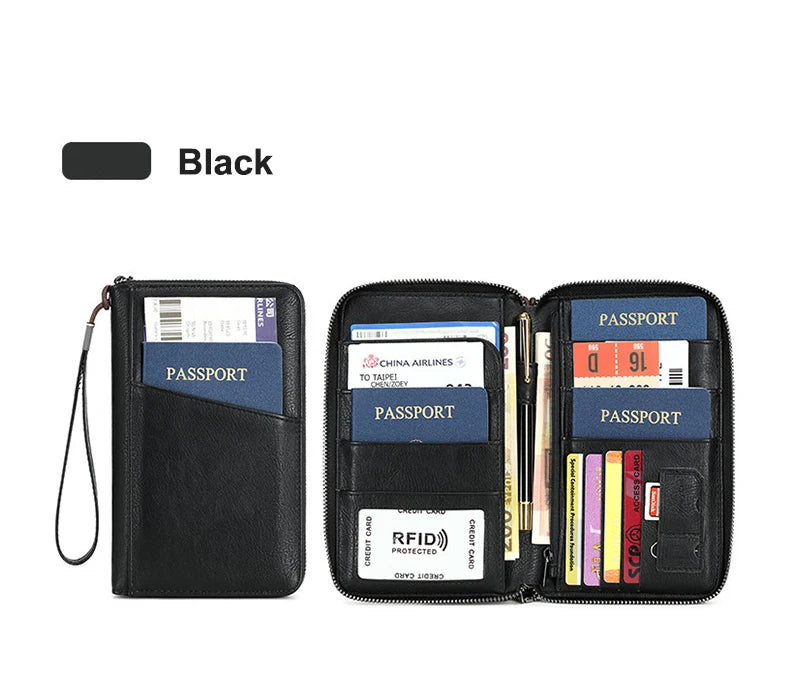 New Travel Passport Clip Wallet Women and Men Multifunctional PU Leather Card Holde RFID Anti Theft Swiping Wallets Storage Bag