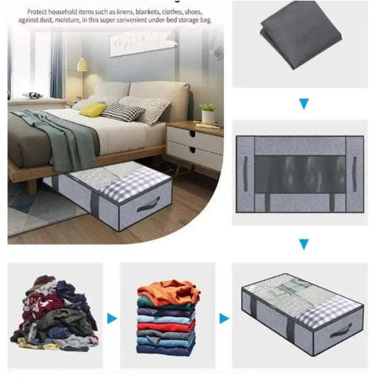 2PCS Household Bed Bottom Storage Box Collapsible Non-Woven Clothing Quilt Toy Blanket Storage Box Storage Bag