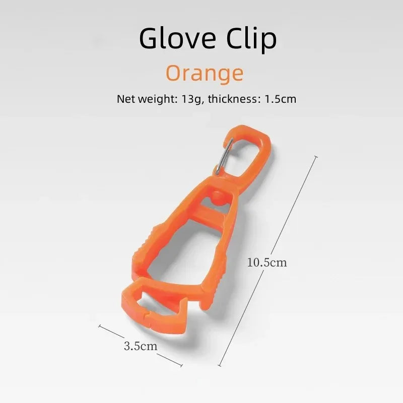 Outdoor glove clip holder for travel and camping.