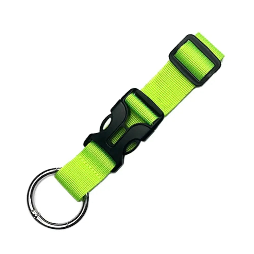 Portable travel luggage strap for securing bags and jackets to suitcases.