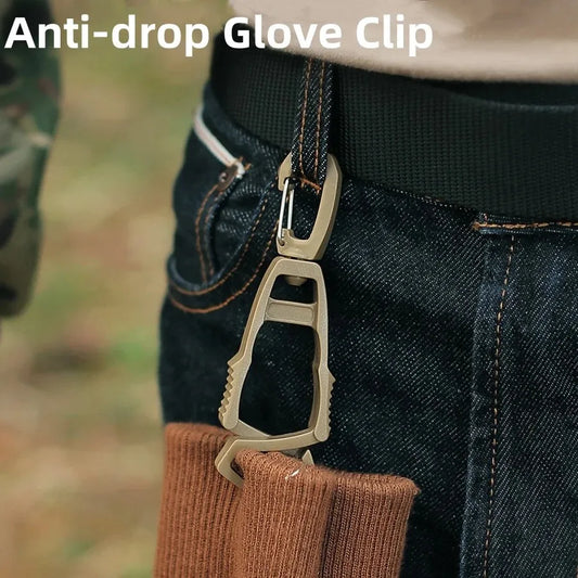 Outdoor glove clip holder for travel and camping.