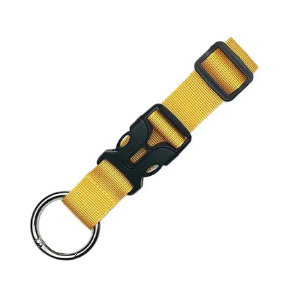 Portable travel luggage strap for securing bags and jackets to suitcases.