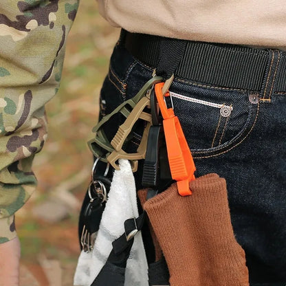 Outdoor glove clip holder for travel and camping.