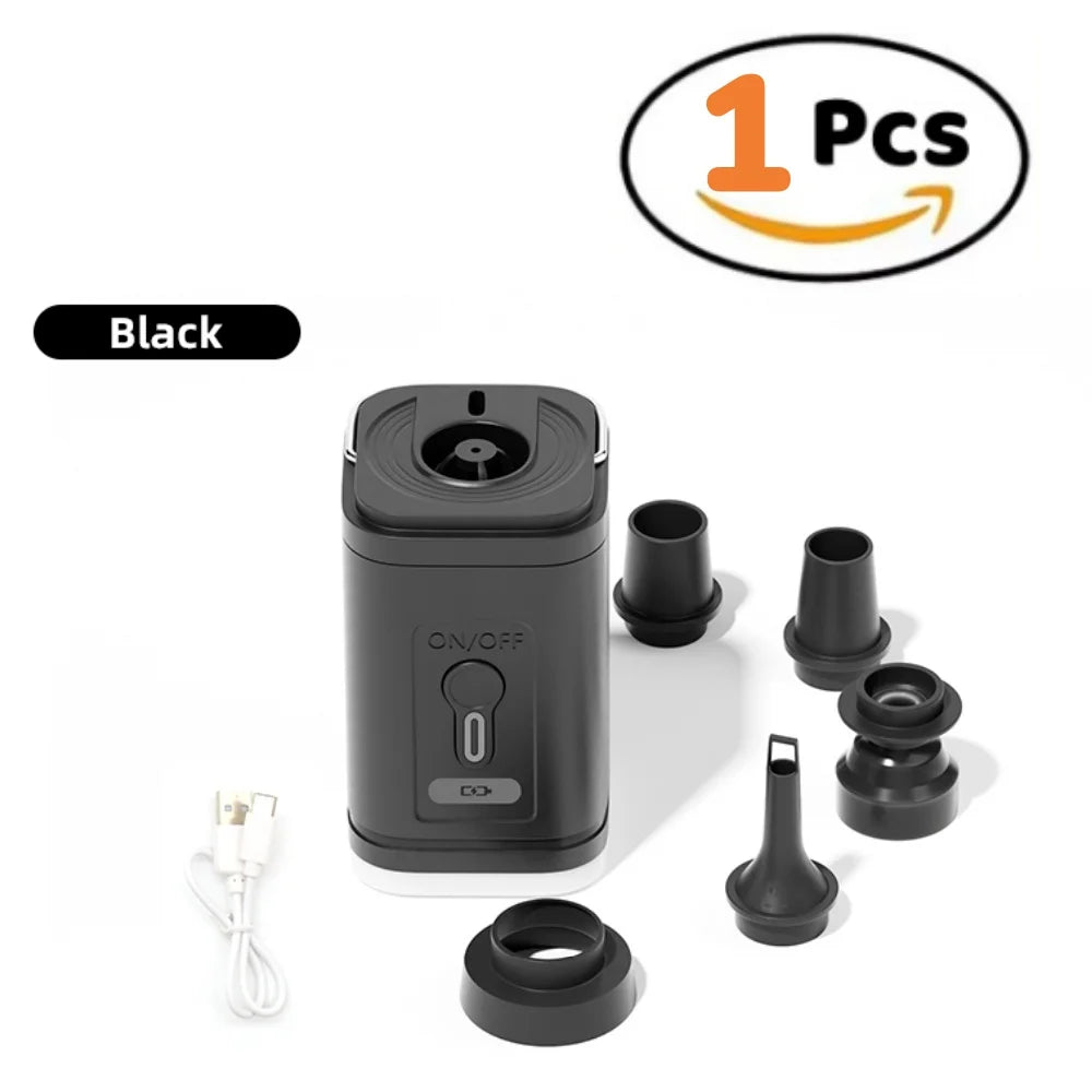 Black electric balloon air pump set with multiple nozzles and USB cable, 1 piece